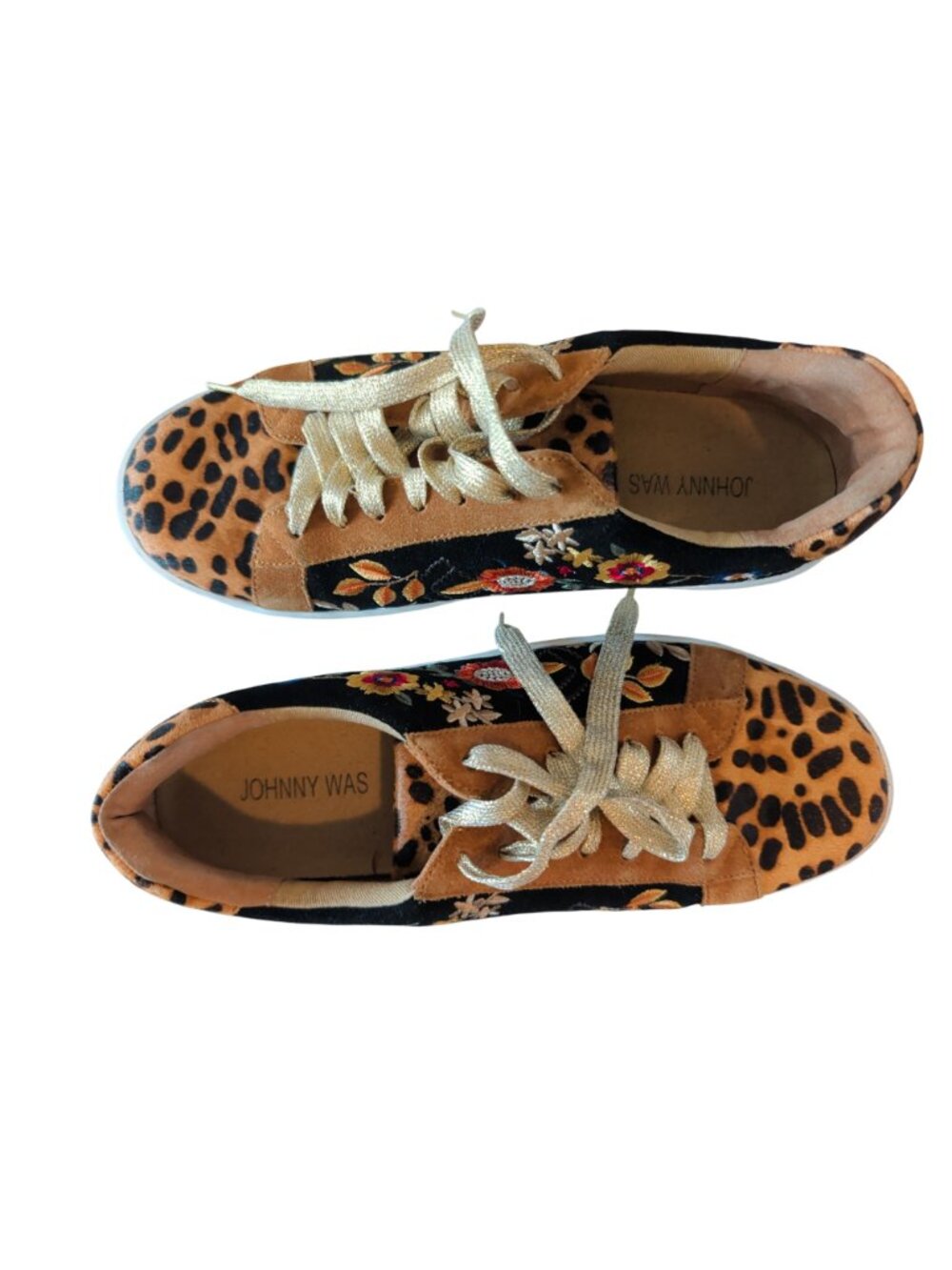 Johnny Was Olivia Leopard Suede & Genuine Calf Hair Sneakers, women's size 8. - Picture 2 of 16